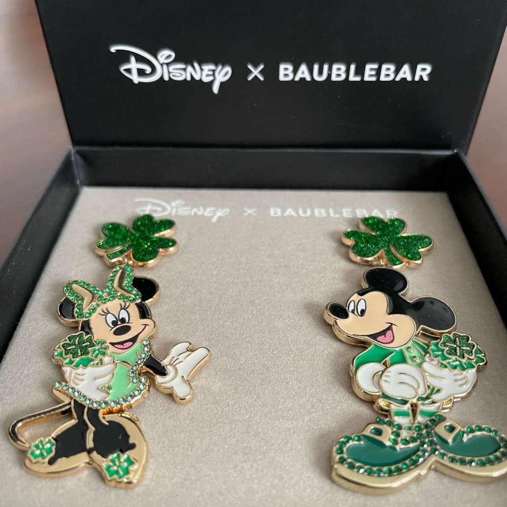 Disney x Baublebar Mickey and Minnie St. Patrick Themed Earrings New with Box